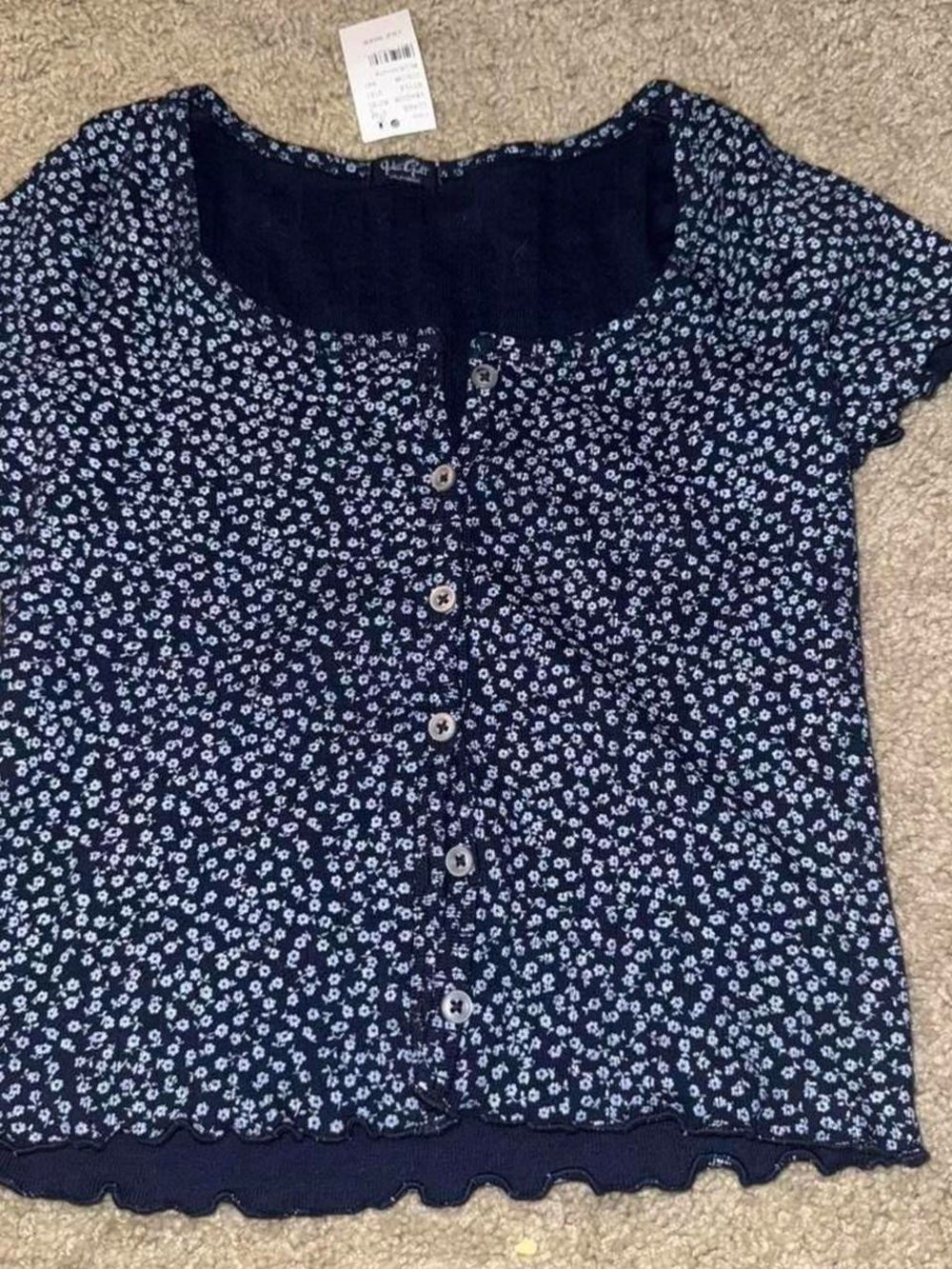 Brandy Melville Navy Blue Floral Button Crop Top